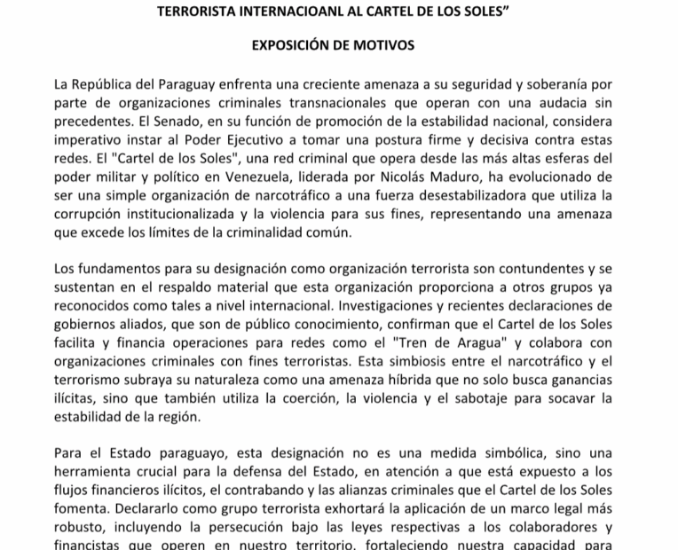Paraguay Takes Bold Stand Against Cartel de los Soles in Historic Senate Declaration